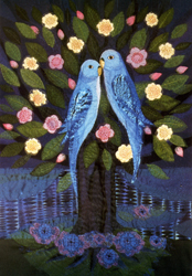 Folded card: Love-birds in a flowering Tree