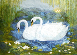 Folded card: Swans at Sunrise