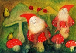 Postcard: Gnomes on toadstools