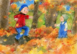 Postcard: Playing with leaves