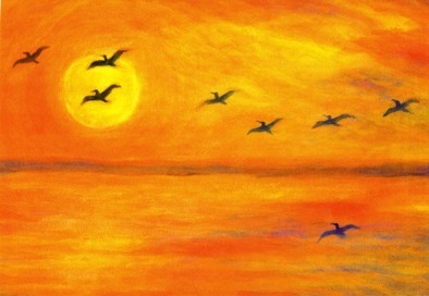 Postcard: EHo5259 Cranes flying over lake