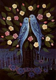 Postcard: Love-birds in a flowering Tree