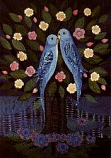Postcard: DK15 Love-birds in a flowering Tree